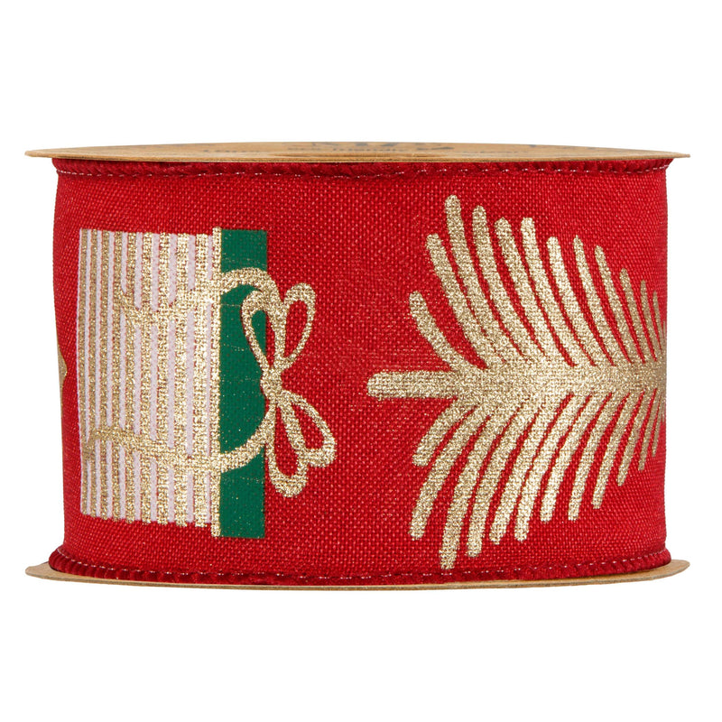 Nastro Alberi & Pacchi Rosso e Oro 63 mm x 10 mt