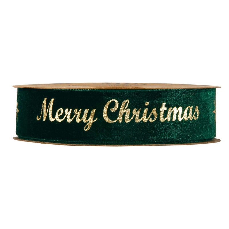 Nastro Merry Christmas Verde Scuro 25 mm x 10 mt