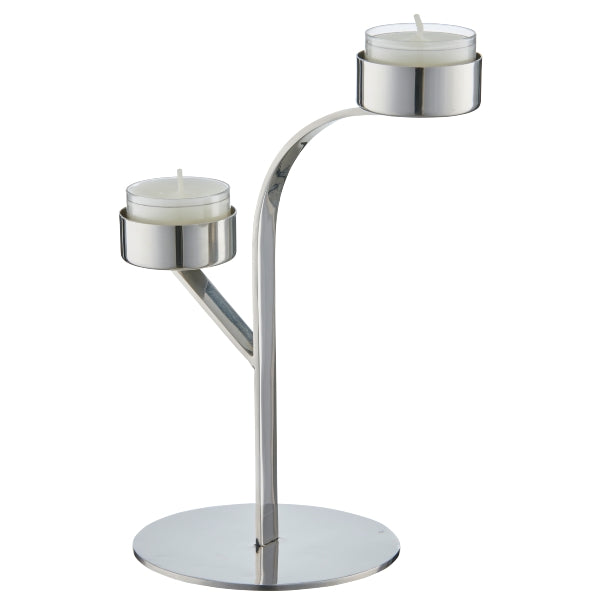 Porta 2 Candele Tealight in Acciaio Inox Argento 13 x 10 x 19 cm