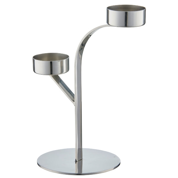 Porta 2 Candele Tealight in Acciaio Inox Argento 13 x 10 x 19 cm