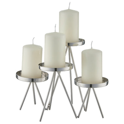 Porta 4 Candele in Acciaio Inox Argento 21 x 26 x 20 cm