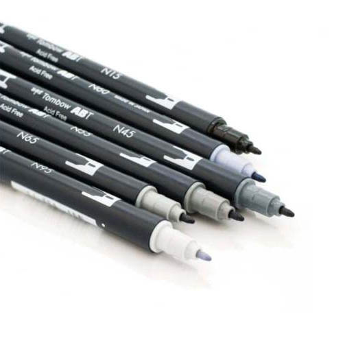 Pennarelli Tombow Dual Brush Colori Grigi - 6 pezzi (1 OMAGGIO)