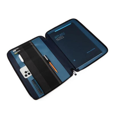 Porta Blocco Zip Around Piquadro Wollem in Pelle e Tessuto Blu