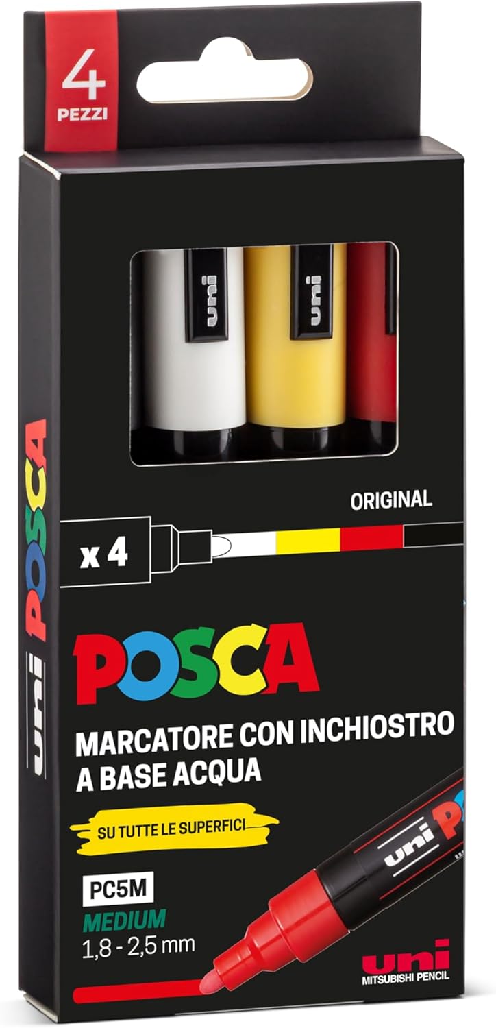 Pennarelli Marcatore a Tempera Uni Posca Original a Punta Media - 4 pezzi