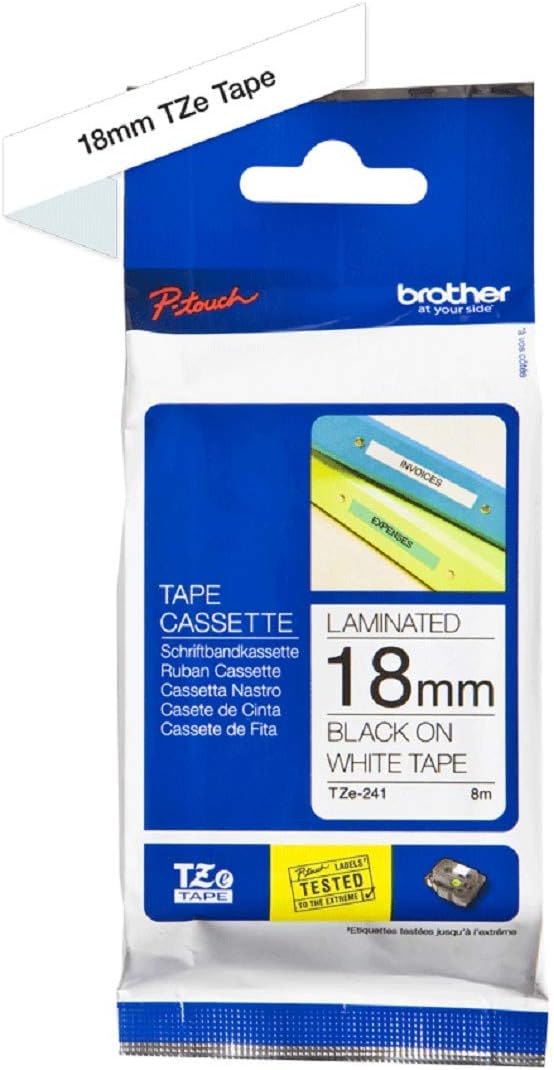 Cassetta Nastro Laminato Brother Nero su Bianco 18 mm