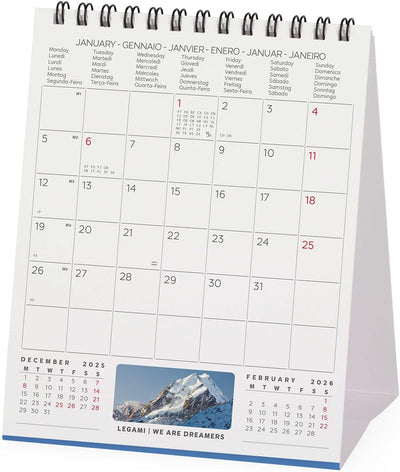 Calendario da Tavolo 12 Mesi Legami con Planner Annuale 2026 Mountains 12 x 14,5 cm