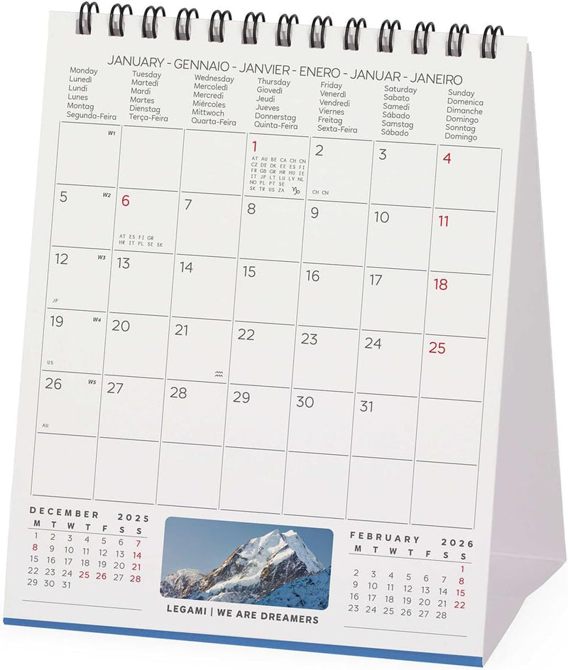 Calendario da Tavolo 12 Mesi Legami con Planner Annuale 2026 Mountains 12 x 14,5 cm