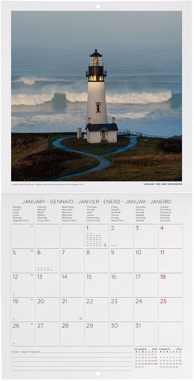 Calendario da Parete 12 Mesi Legami con Planner Annuale 2026 Lighthouses of the World 18 x 18 cm