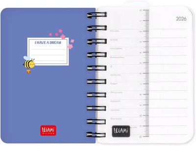 Agenda 12 Mesi Legami Giornaliera Small Spiralata 2026 Bee con Chiusura ad Elastico