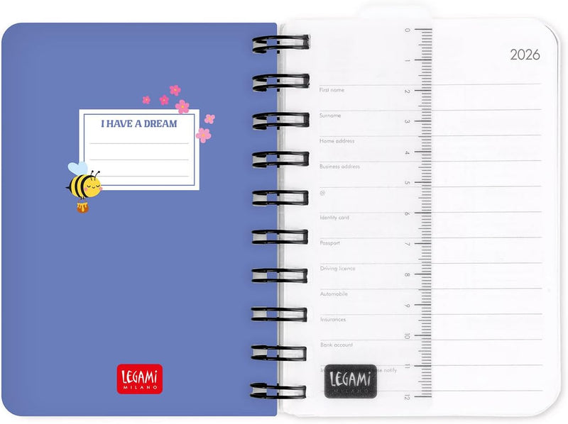 Agenda 12 Mesi Legami Giornaliera Small Spiralata 2026 Bee con Chiusura ad Elastico