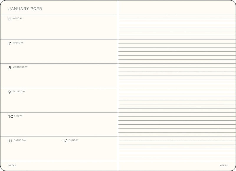 Agenda 12 Mesi Settimanale Medium A5 con Copertina Morbida Nero 2025