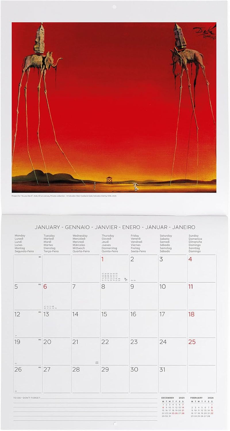 Calendario da Parete 12 Mesi Legami con Planner Annuale 2026 Salvador Dalì 30 x 29 cm