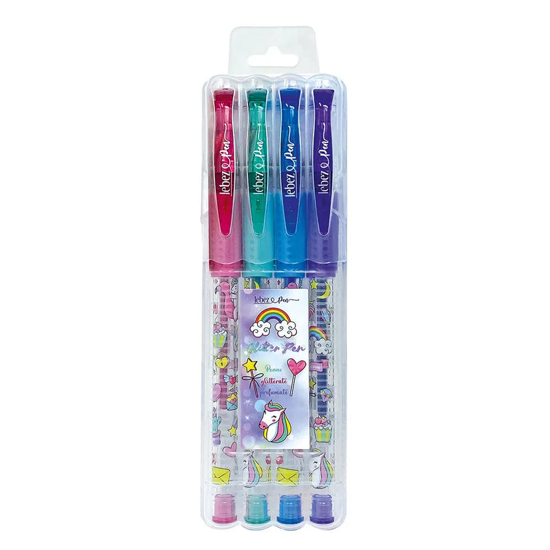 Penne a Gel Lebez Unicorno Profumate e Glitterate - 4 pezzi