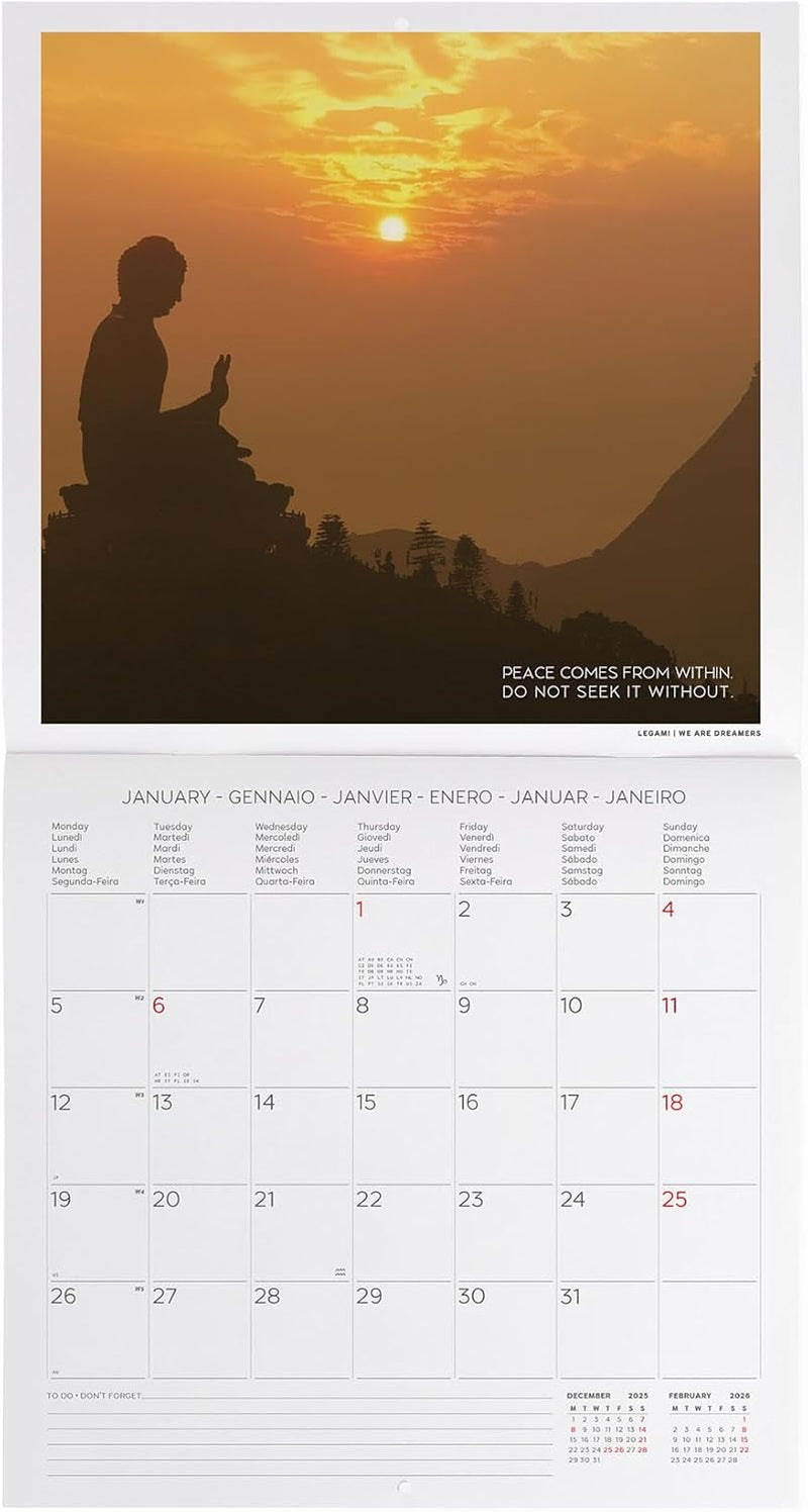 Calendario da Parete 12 Mesi Legami con Planner Annuale 2026 Peace of Mind 30 x 29 cm
