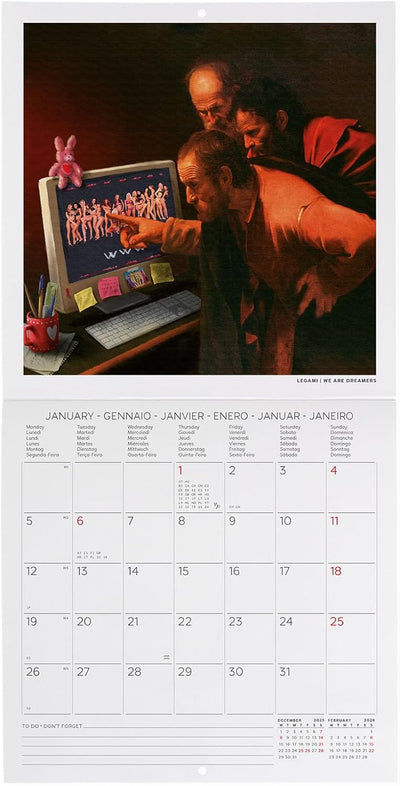Calendario da Parete 12 Mesi Legami con Planner Annuale 2026 The Art of Fun 18 x 18 cm