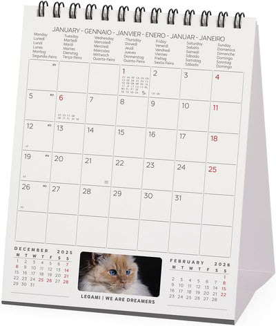 Calendario da Tavolo 12 Mesi Legami con Planner Annuale 2026 Cats 12 x 14,5 cm