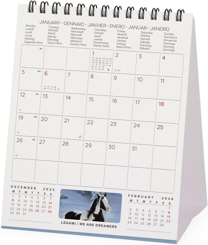 Calendario da Tavolo 12 Mesi Legami con Planner Annuale 2026 Wild Horses 12 x 14,5 cm
