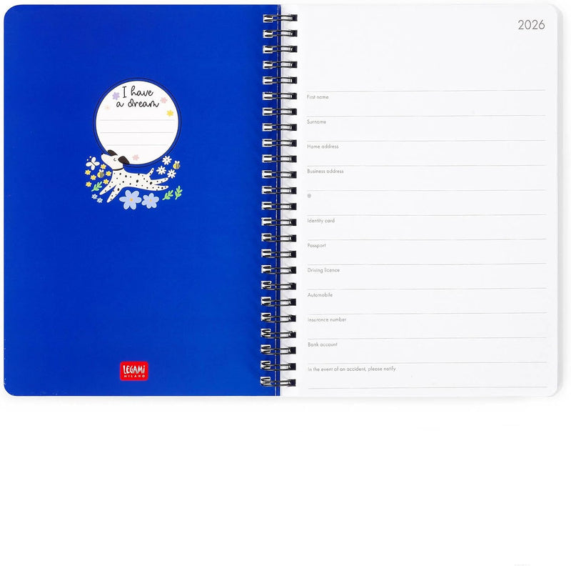 Agenda 12 Mesi Legami Settimanale Spiralata Large 2026 Dogs con Chiusura ad Elastico