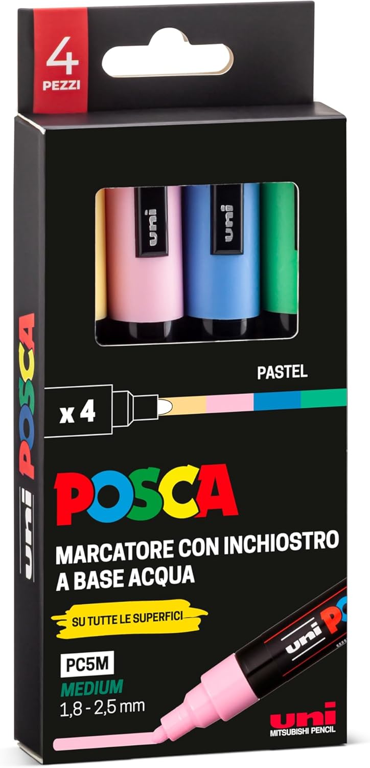 Pennarelli Marcatore a Tempera Uni Posca Pastel a Punta Media - 4 pezzi