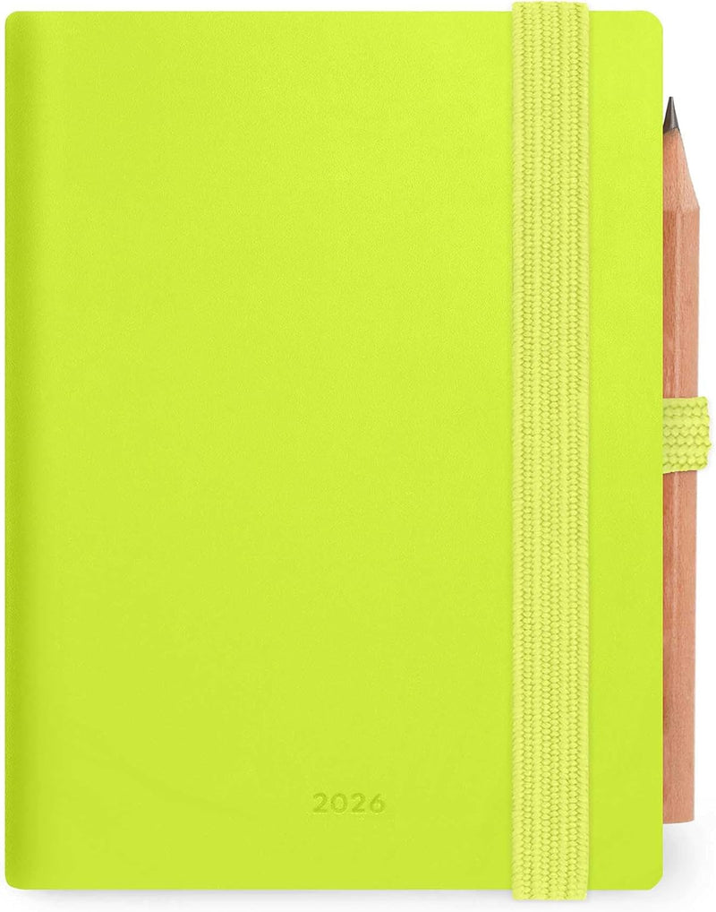 Agenda 12 Mesi Legami Bi-Giornaliera Mini con Rubrica e Matita 2026 Chartreuse con Chiusura ad Elastico