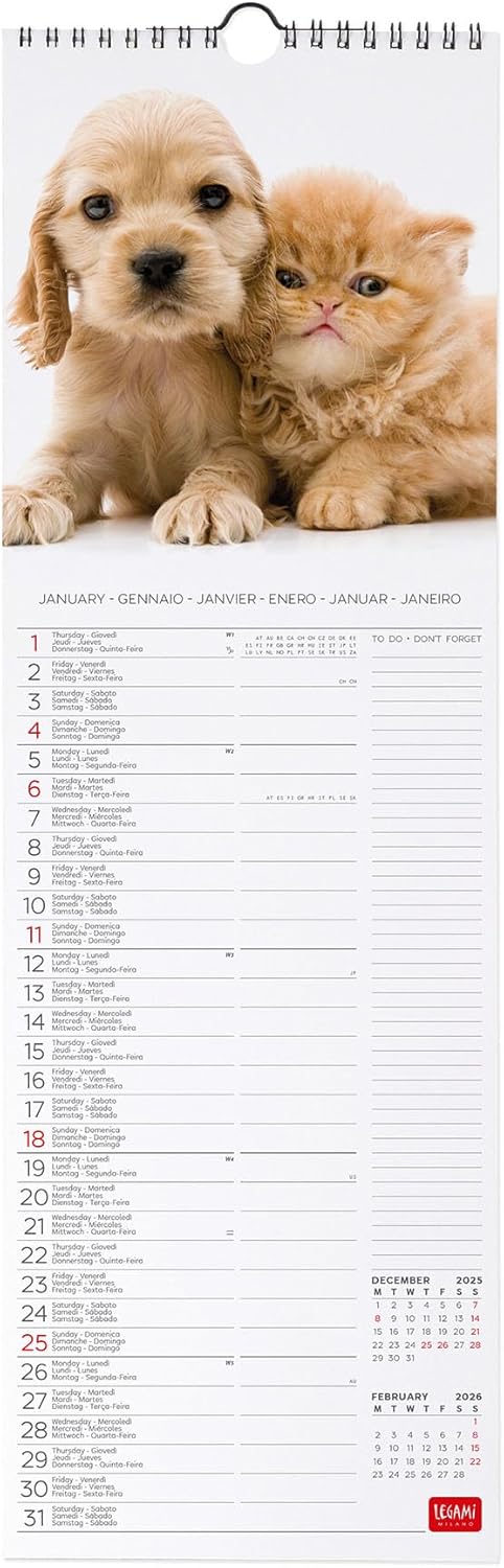 Calendario da Parete 12 Mesi Legami con Planner Annuale 2026 Best Friends 16 x 49 cm