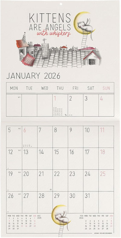 Calendario da Parete 12 Mesi Legami con Planner Annuale 2026 Sketchy Cats 18 x 18 cm