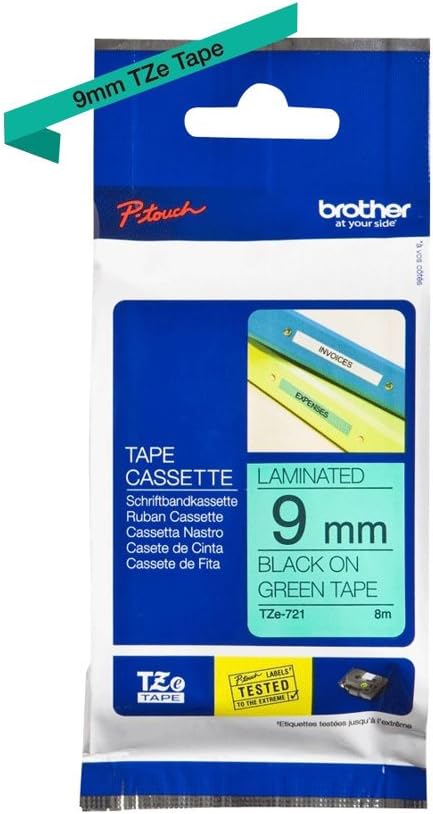 Cassetta Nastro Laminato Brother Nero su Verde 9 mm