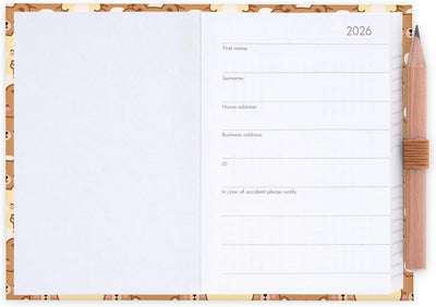 Agenda 12 Mesi Legami Bi-Giornaliera Mini con Rubrica e Matita 2026 Teddy Bear con Chiusura ad Elastico