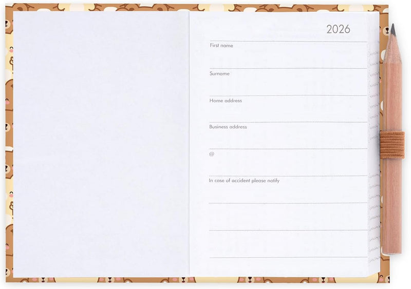 Agenda 12 Mesi Legami Bi-Giornaliera Mini con Rubrica e Matita 2026 Teddy Bear con Chiusura ad Elastico