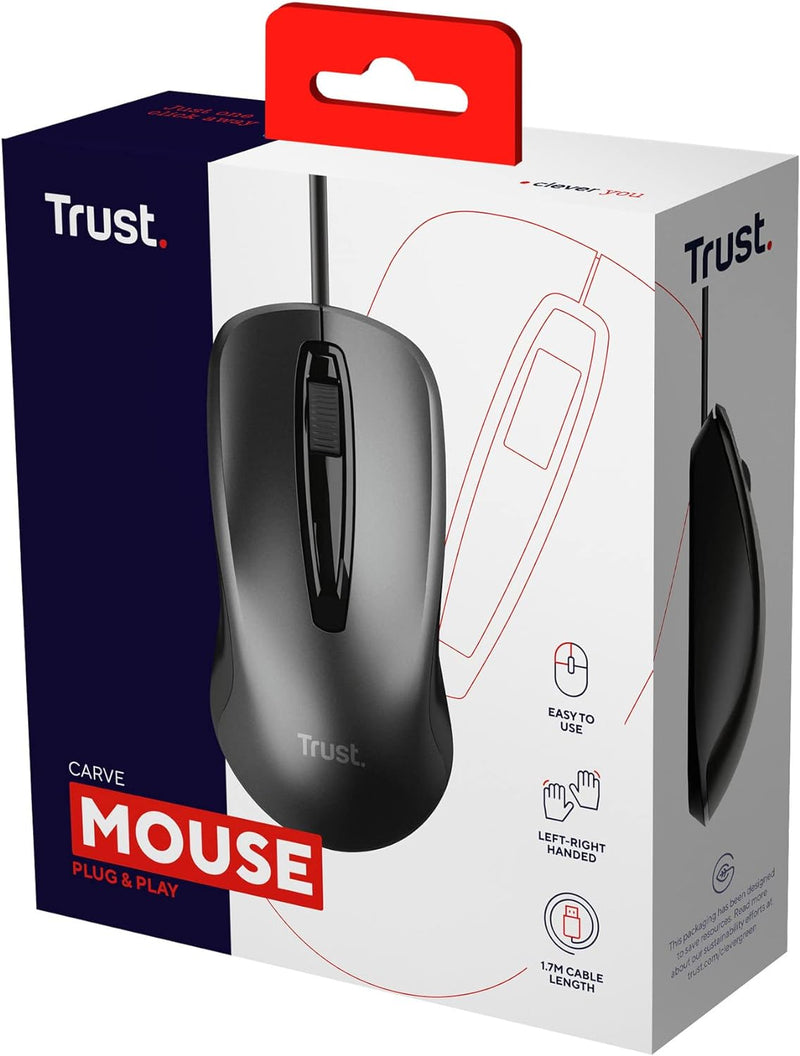 Mouse Trust Carve Wired USB con Filo Nero