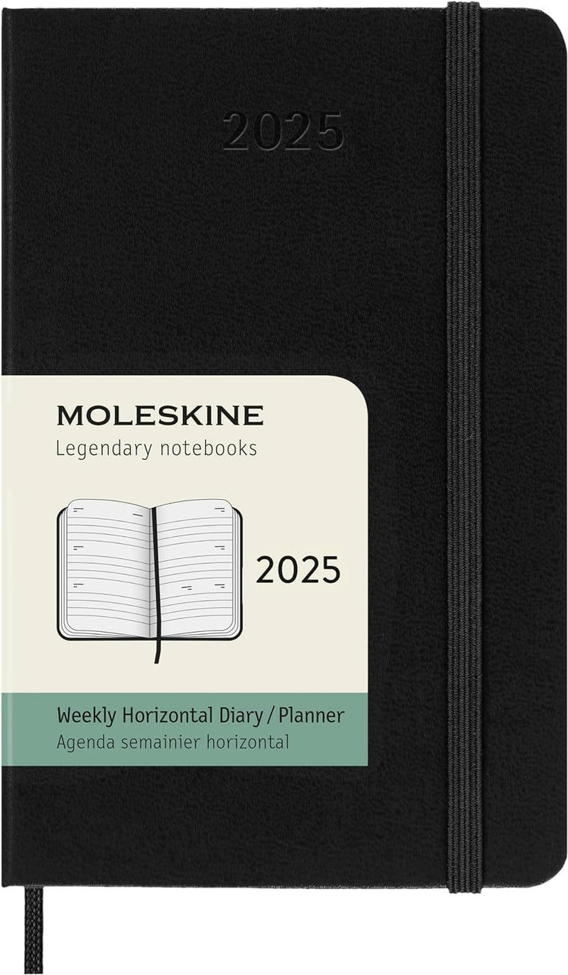 Agenda 12 Mesi Settimanale Orizzontale Pocket con Copertina Rigida Nero Moleskine 2025