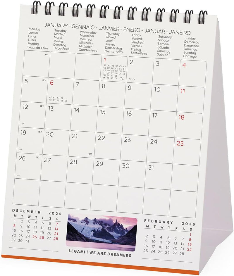 Calendario da Tavolo 12 Mesi Legami con Planner Annuale 2026 Sunset 12 x 14,5 cm