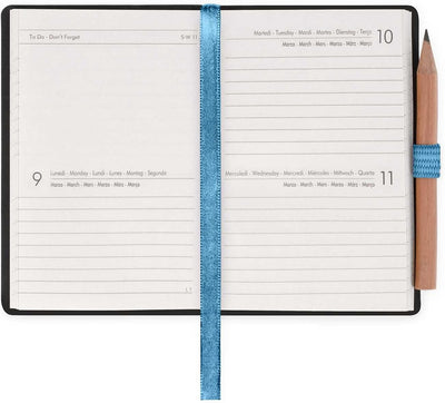 Agenda 12 Mesi Legami Bi-Giornaliera Mini con Rubrica e Matita 2026 Retro Blue con Chiusura ad Elastico
