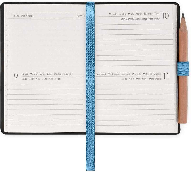 Agenda 12 Mesi Legami Bi-Giornaliera Mini con Rubrica e Matita 2026 Retro Blue con Chiusura ad Elastico