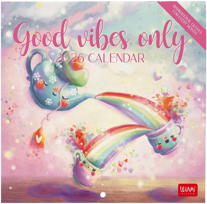 Calendario da Parete 12 Mesi Legami con Planner Annuale 2026 Good Vibes Only 18 x 18 cm