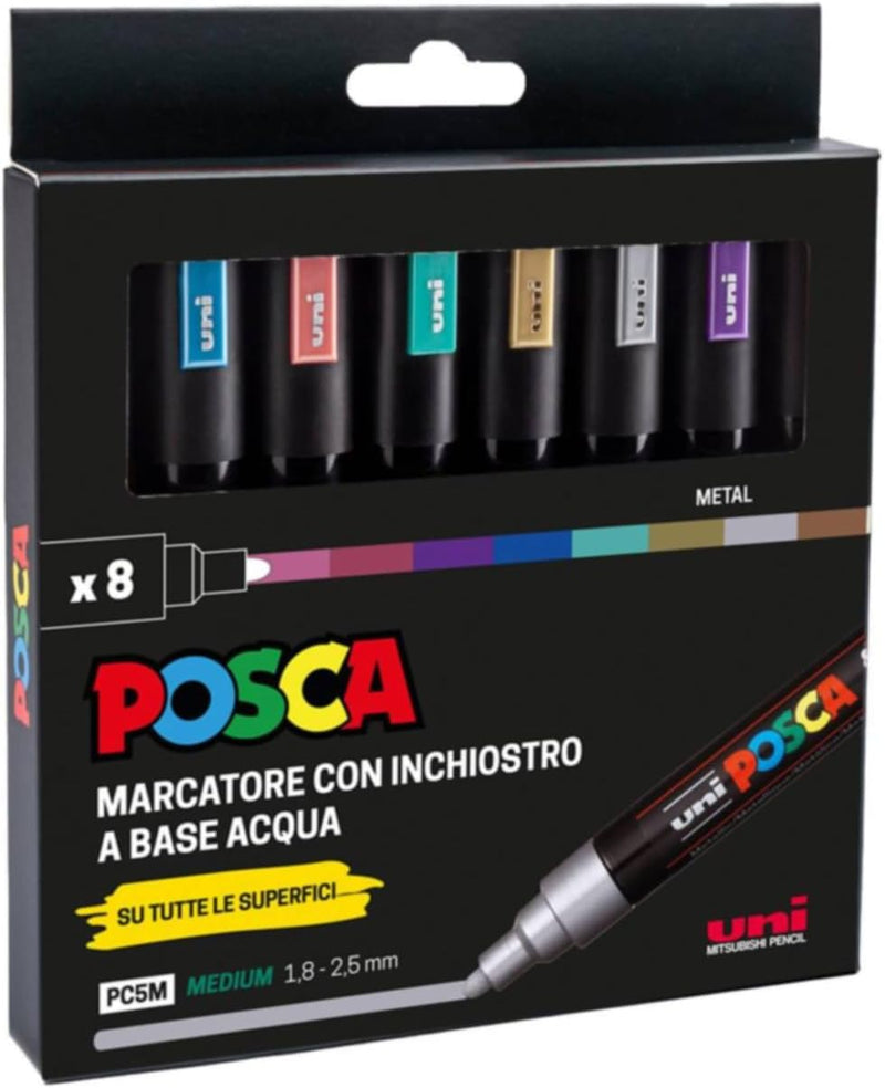 Pennarelli Marcatore a Tempera Uni Posca Metal a Punta Media - 8 pezzi