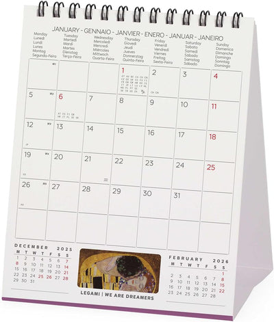 Calendario da Tavolo 12 Mesi Legami con Planner Annuale 2026 Gustav Klimt 12 x 14,5 cm