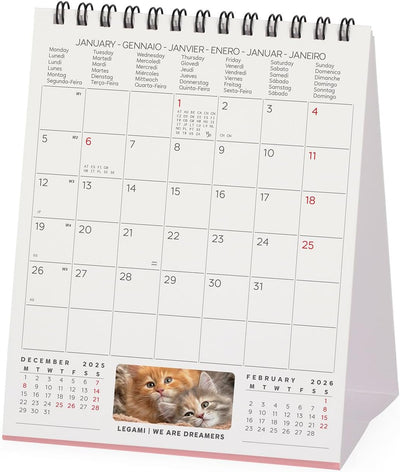 Calendario da Tavolo 12 Mesi Legami con Planner Annuale 2026 Kittens 12 x 14,5 cm