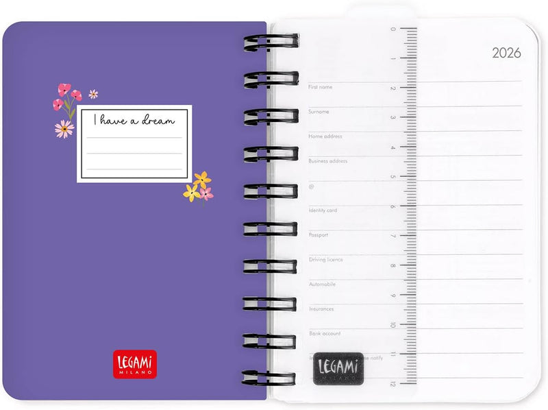 Agenda 12 Mesi Legami Giornaliera Small Spiralata 2026 Flowers con Chiusura ad Elastico