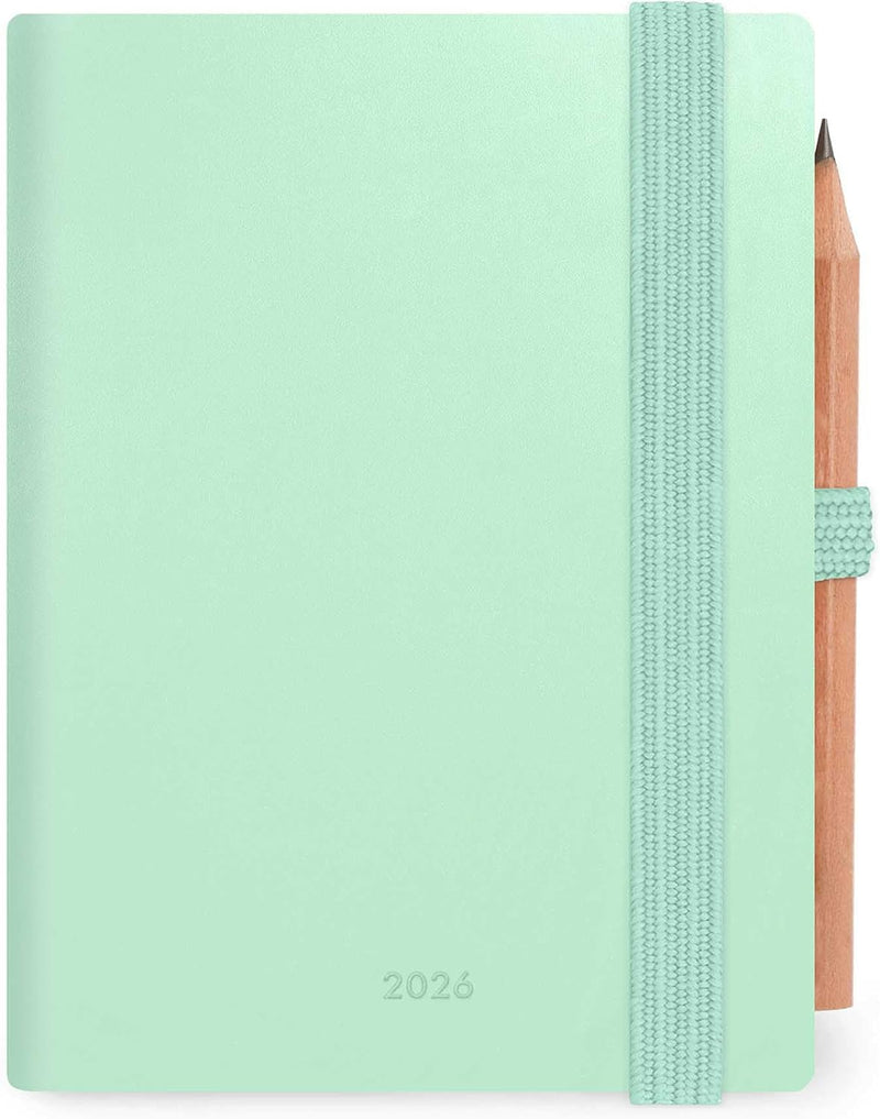 Agenda 12 Mesi Legami Bi-Giornaliera Mini con Rubrica e Matita 2026 Pastel Mint con Chiusura ad Elastico