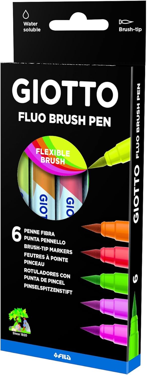 Pennarelli Giotto Turbo Soft Brush Fluo Colours - 6 pezzi
