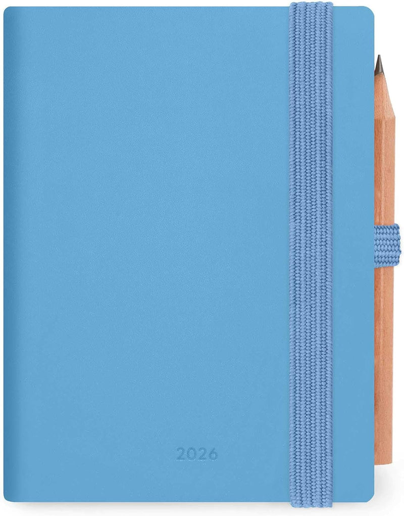 Agenda 12 Mesi Legami Bi-Giornaliera Mini con Rubrica e Matita 2026 Retro Blue con Chiusura ad Elastico