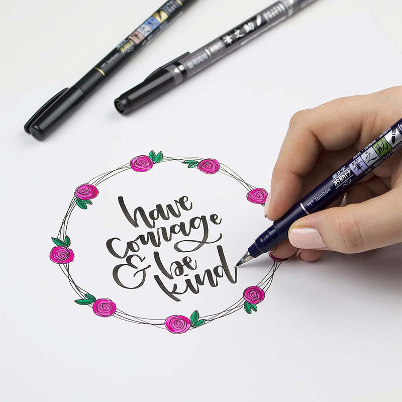 Pennarello Marker Calligrafico Tombow Fudenosuke a Doppia Punta Nero e Grigio