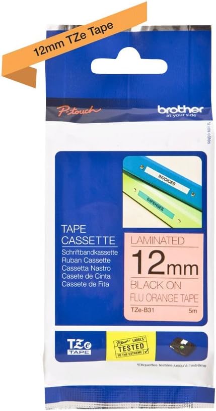 Cassetta Nastro Laminato Fluorescente Brother Nero su Arancio 12 mm