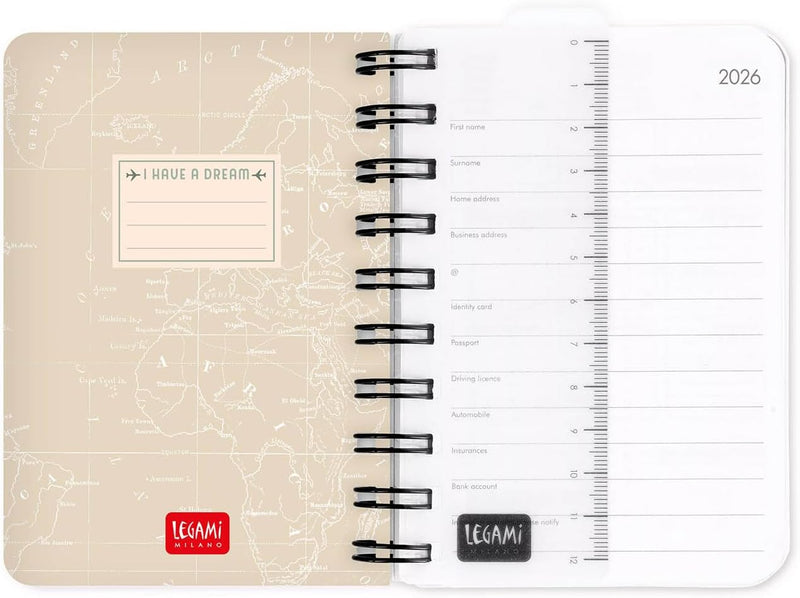 Agenda 12 Mesi Legami Giornaliera Small Spiralata 2026 Travel con Chiusura ad Elastico