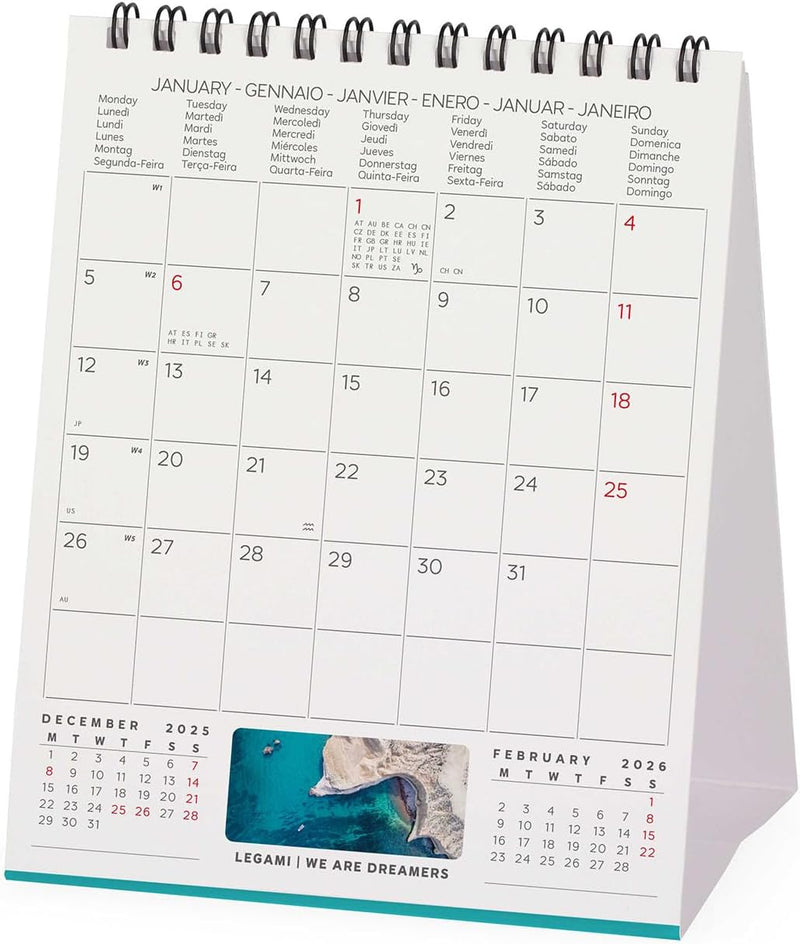 Calendario da Tavolo 12 Mesi Legami con Planner Annuale 2026 Vitamin Sea 12 x 14,5 cm