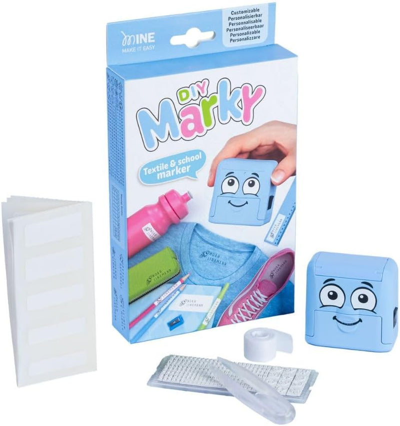 Set Timbrino DIY Marky Personalizzabile per Bambini per Tessuti 38 x 14 mm Blu - 4 pezzi
