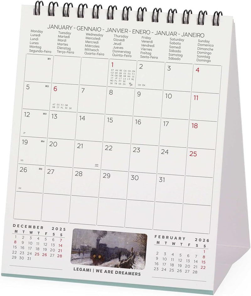 Calendario da Tavolo 12 Mesi Legami con Planner Annuale 2026 Claude Monet 12 x 14,5 cm