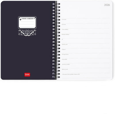 Agenda 12 Mesi Legami Settimanale Spiralata Large 2026 Moth con Chiusura ad Elastico