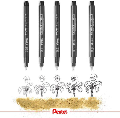 Marcatore a Penna Pentel Pointliner Pigment con Punta 0,5 mm Nero